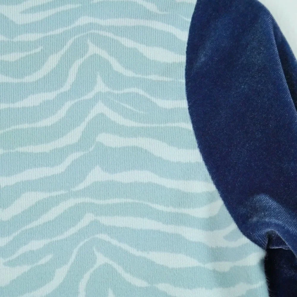 Vintage Gap Kids XL Blue Velvet‎ Sleeve Floral Glitter Zebra Print Top Y2K